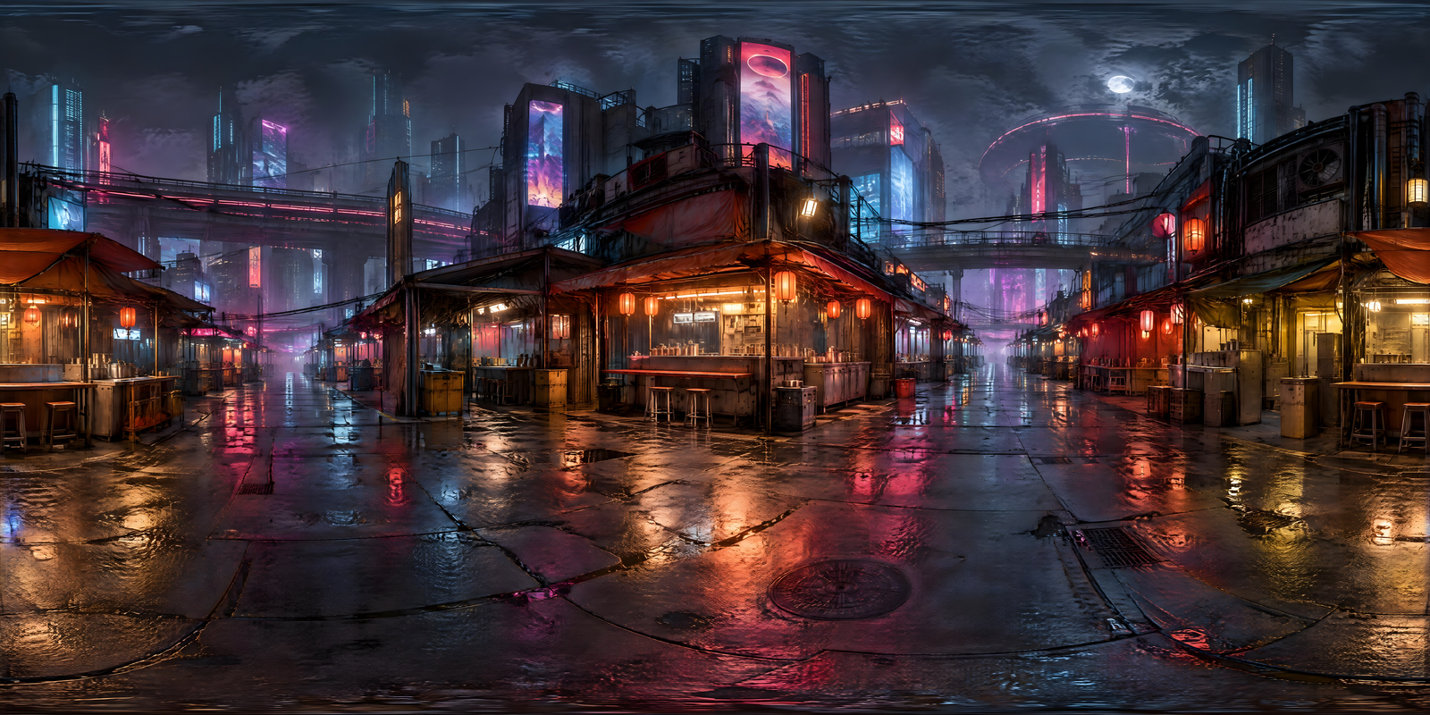 Future Market City District, 360° world: Photorealistic · night · mid elements