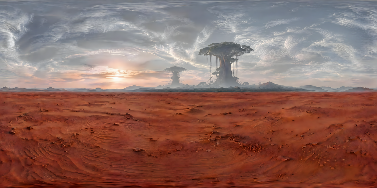 Red Sands and Tall Trees, 360° world: Photorealistic · desert · silver skys