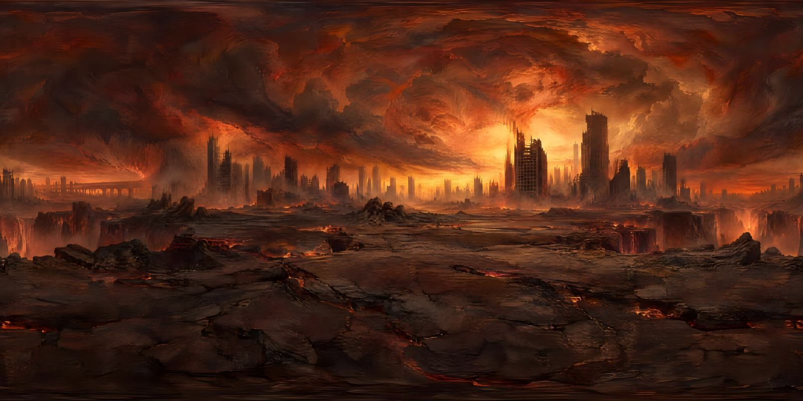 The Burned City Hellscape, 360° world: Oil Painting · Ruins · Hellscape