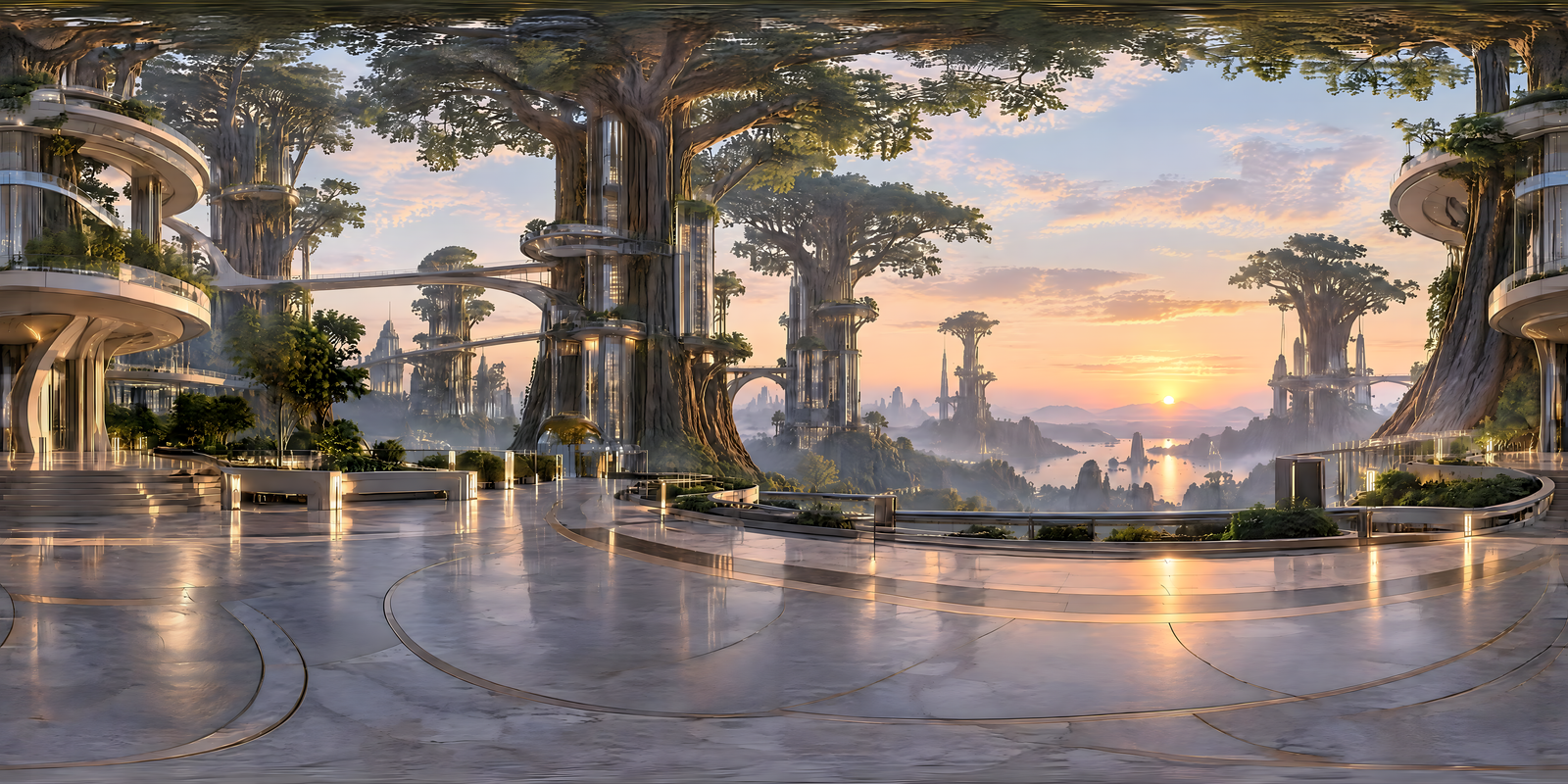 The City of Wood and Glass, 360° world: Photorealistic · city · forest